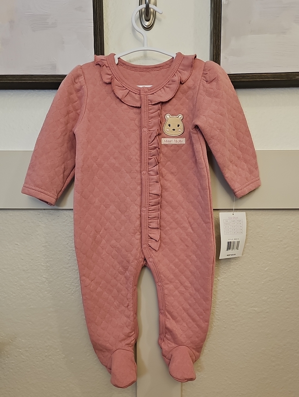 Duck Duck Goose Baby Girl Dusty Pink Quilted Footed One-Piece NWT